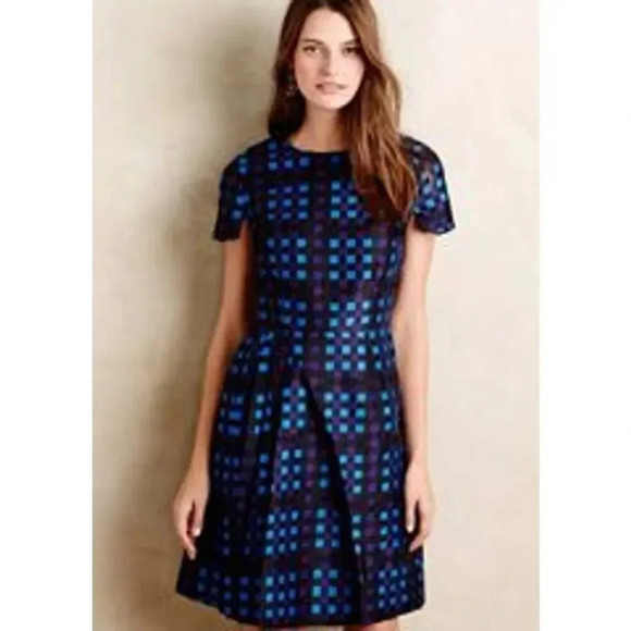 SHOSHANNA Size 0 Checkered Grid Fit & Flare Dress Pleated Front Cocktail Party - Picture 8 of 8